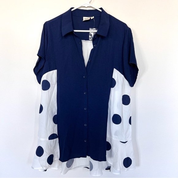 NEW Truth + Style Printed and Solid Woven Tunic in Navy Combo - medium​​ - Picture 5 of 6